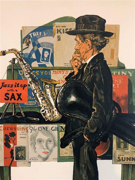 Norman Rockwell - Original Lithograph Jazz It Up with a Sax, Musician ...