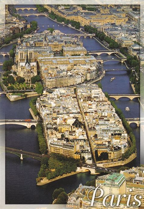 A Paris postcard showing the Ile Saint-Louis, with the Ile de la Cite ...