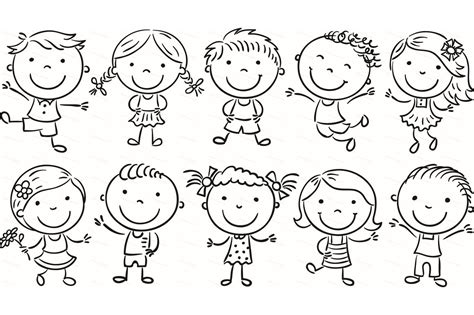 Happy Cartoon Kids Bundle, children doodle, kids clipart (111896) | Illustrations | Design ...