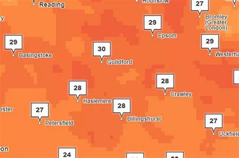 Surrey weather map shows exact time temperatures will be hottest this ...