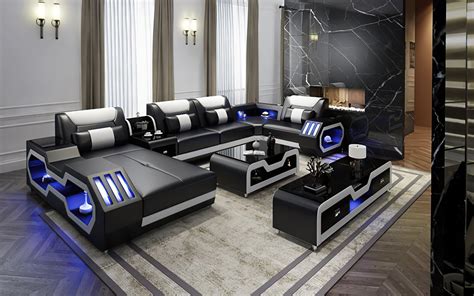 Omont Modern Leather Sectional with Console | Futuristic Furniture | Modern leather sectional ...