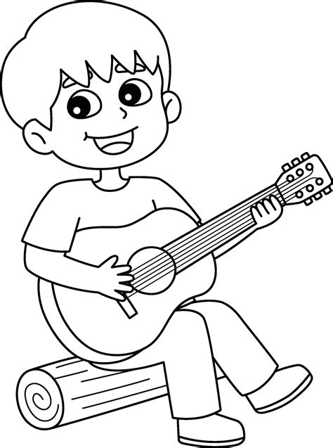 Boy Playing Guitar Isolated Coloring Page for Kids 26493221 Vector Art ...