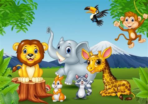 Cartoon Wild Animal in the Jungle Premium Vector