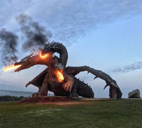 Life-size Fire-Breathing, Three-Headed Dragon Statue Draws Crowd to ...