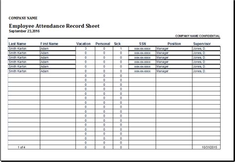 Employee Attendance Record Template Excel