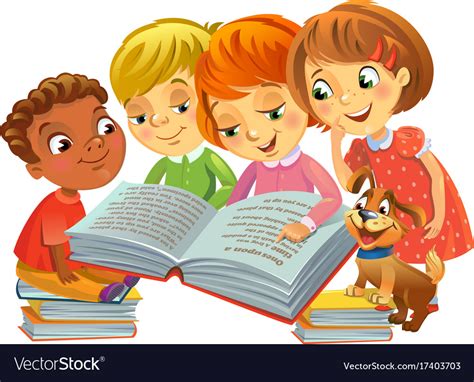 Cute children reading books Royalty Free Vector Image