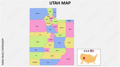 Utah Map. District map of Utah in District map of Utah. color with ...