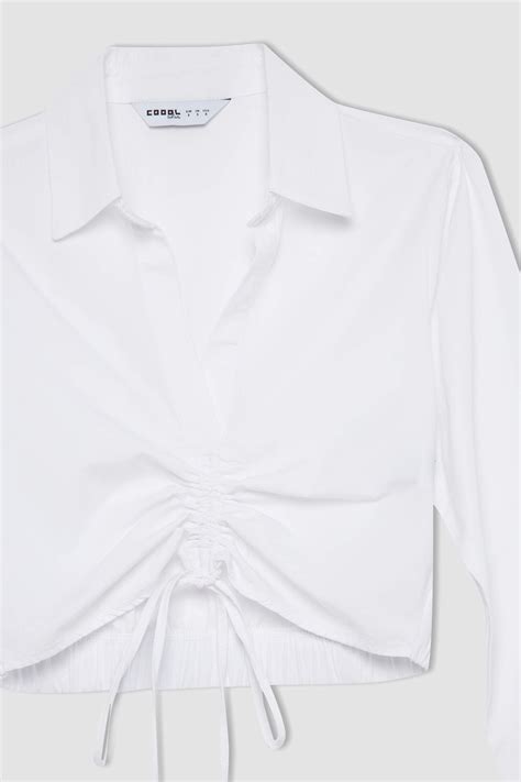 White Woman Slim Fit Shirt Collar Poplin Long Sleeve Shirt 2700103 | DeFacto