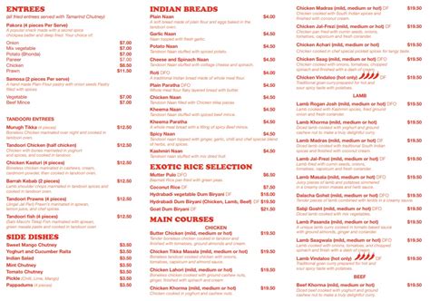 Take Away Menu | Mystic India