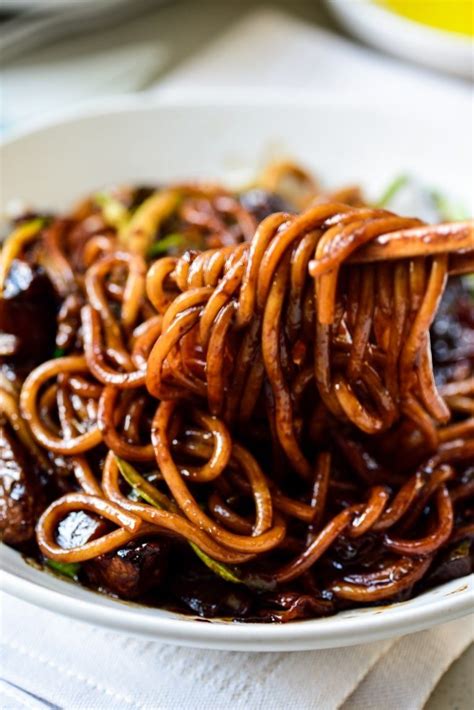 Jajangmyeon (Noodles in Black Bean Sauce) | Black bean sauce, Asian ...