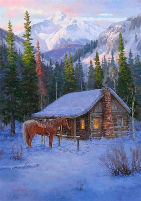 Cabin In The Snow Painting...Dwayne Brech Western Art Paintings ...