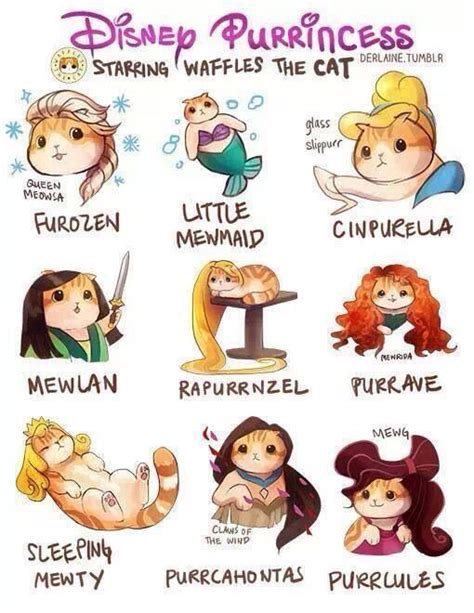 Disney princesses (and queen) turned into cats! Note their cat-related ...