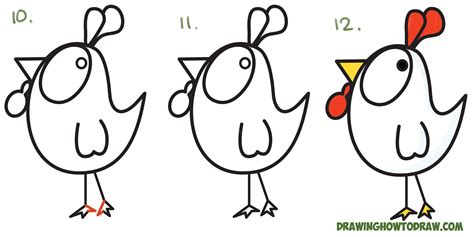 How to Draw a Cartoon Chicken / Rooster from ? and ! Shapes - Easy Step ...