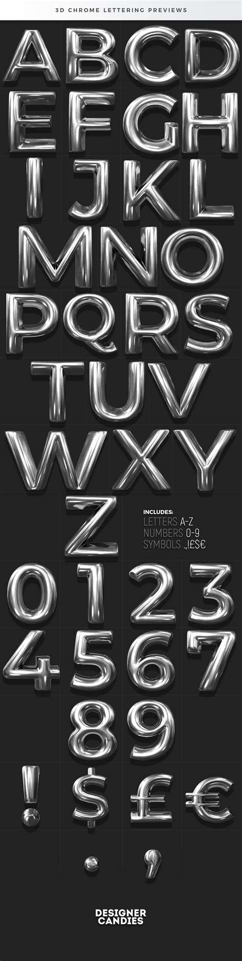 3D Metal Lettering Pack - Chrome PNGs - DesignerCandies