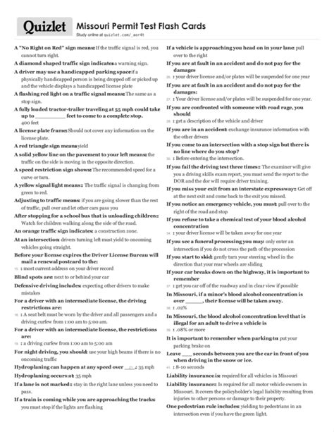 Print › Missouri Permit Test Flash Cards | Quizlet | Quizlet