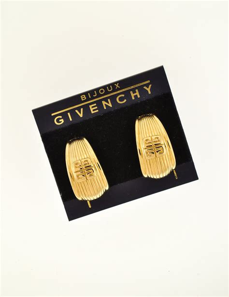 Givenchy Vintage Gold Logo Half-Hoop Earrings - from Amarcord Vintage Fashion