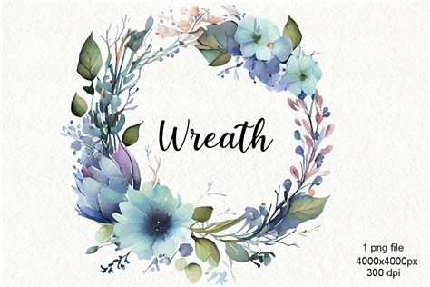 Blue Floral Wreath Clipart Png Graphic by DreamLoudArt · Creative Fabrica