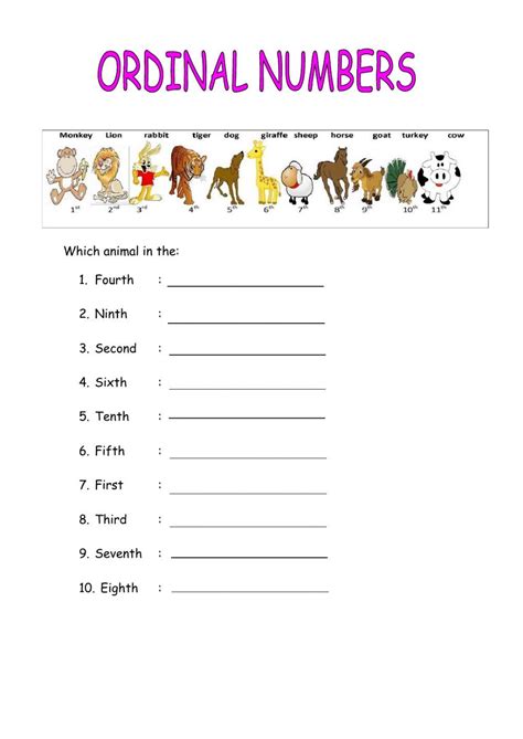 Ordinal Numbers Activity for Grade 2