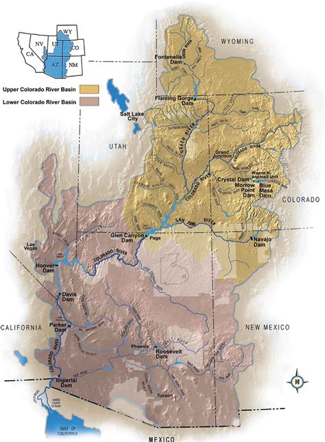 Map of the Colorado River basin showing the locations of major dams and... | Download Scientific ...