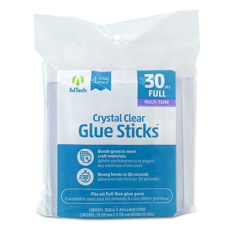 AdTech Crystal Clear Multi Temp Hot Glue Sticks, Full Size 4", 30 ...