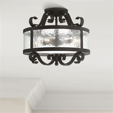 Franklin Iron Works Ceiling Light Semi Flush Mount Fixture Black Bronze Scroll 16 1/2" Wide 4 ...