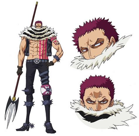 an anime character with red hair and white fur on his head, holding a spear