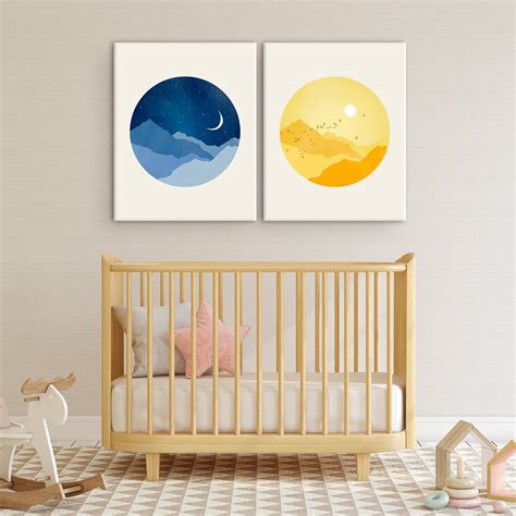 Sun Moon and Stars Nursery Wall Art Canvas Wall Art Set of 2 - Etsy