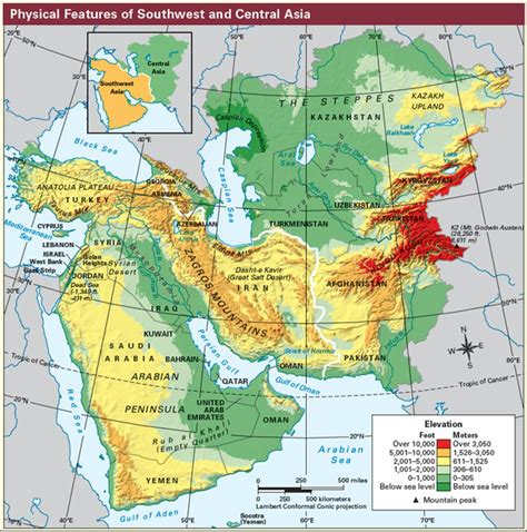 Middle East Physical Features Map