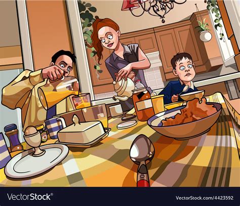 Cartoon family breakfast table Royalty Free Vector Image