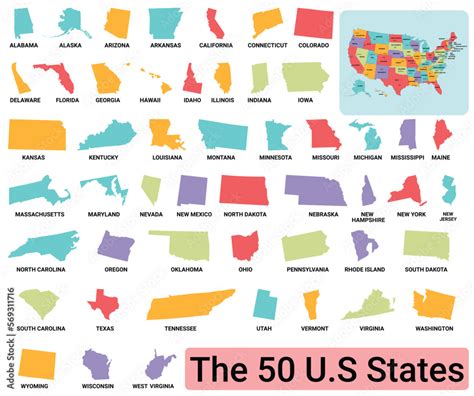 Vetor de The 50 U.S States map. Set of 50 states map. do Stock | Adobe Stock