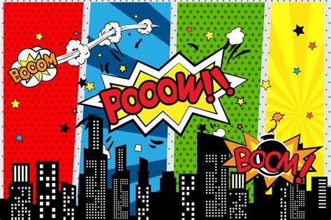 SuperHero Theme Backdrop Cartoon City Background for Child Boy Party ...