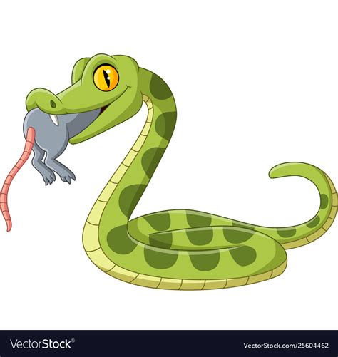 Cartoon green snake eating a mouse Royalty Free Vector Image