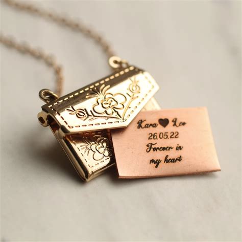 Personalised Engraved Locket Necklace Gold Envelope Necklace - Etsy