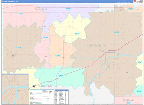 Defiance County, OH Wall Map Color Cast Style by MarketMAPS - MapSales