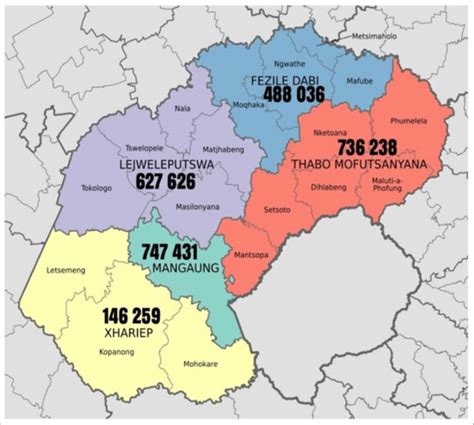 Map of Free State Province showing one metro (Mangaung), four districts... | Download Scientific ...