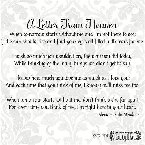 A Letter From Heaven Poem Bereavement, Mourning, Grief, Sympathy ...