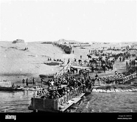 World War I. Indian troops landing on the Asian bank of the Suez Canal ...