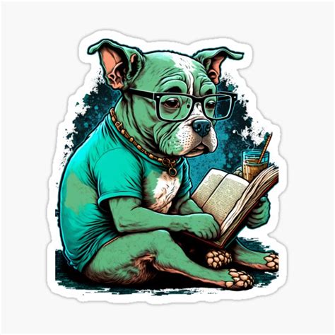 "Dog with glasses reading a book" Sticker for Sale by flowinglobe ...