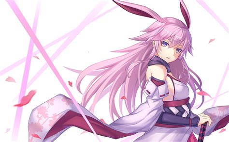 HD wallpaper: anime girl, pink hair, bunny ears, petals, traditional clothes | Wallpaper Flare