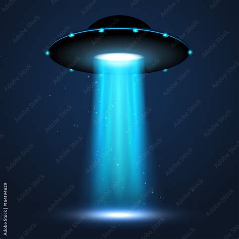 UFO light beam. Alien transport futuristic bright light in dark. UFO ...