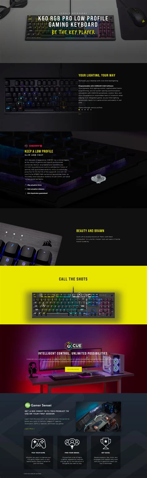 CORSAIR K60 RGB PRO LOW PROFILE Mechanical Gaming Keyboard, Backlit RGB ...