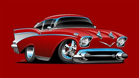 Classic American 57 Hot Rod Cartoon Drawing by Jeff Hobrath - Pixels