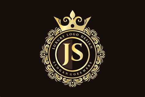 JS Initial Letter Gold calligraphic feminine floral hand drawn heraldic monogram antique vintage ...