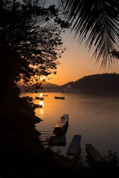 Sunset Over the Mekong River in Luang Prabang, Laos. Stock Image ...