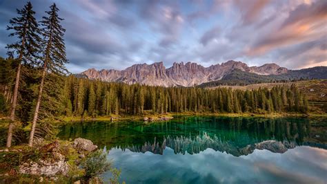 Landscape Of Mountain And Pine Trees With Reflection On River In Dolomites 4K HD Nature ...