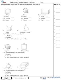 Faces, Edges, and Vertices Worksheet - ANSWERS | Classroom | Shapes worksheets, Math, Early math