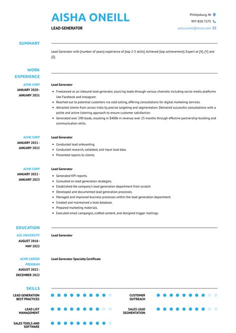 Lead Generator Resume Examples and Templates