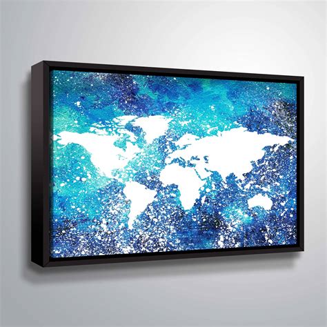 White & Blue world map by Irina Sztukowski Gallery Wrapped Floater ...