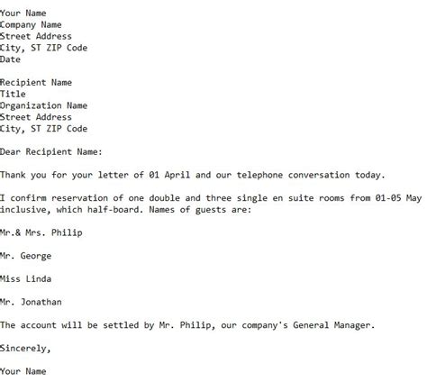 Reservation Confirmation Letter For Hotel In Word And Pdf Formats - Riset