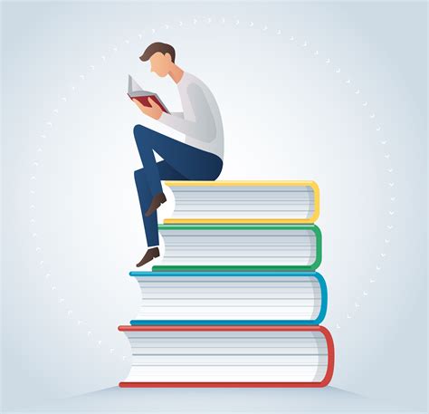 man reading book sitting on many books vector illustration 537090 ...